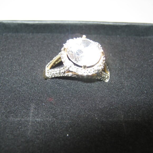 CZ Diamond Large Ring - Gold Band. Size 9 - Picture 2 of 5